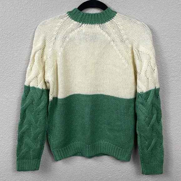 NWT Blank NYC Colorblock Crewneck Cable Knit Sweater Match Maker Green Cream XS - Picture 4 of 9